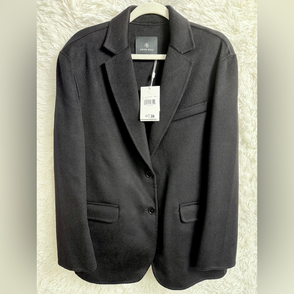 Anine Bing Quinn Blazer | Black Cashmere Blend | Heavyweight (XL) - Picture 13 of 14